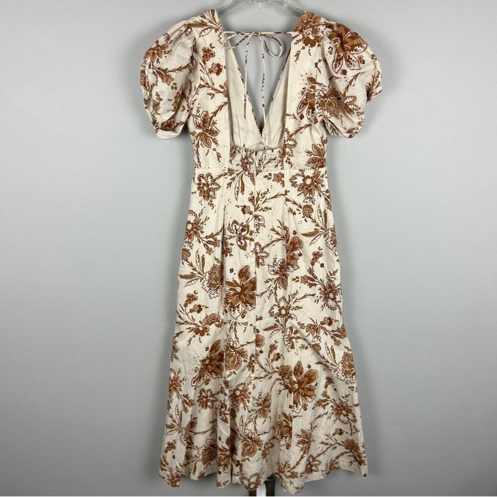 Abercrombie and Fitch Cream Floral Printed Poplin Puff Sleeve Midi Dress Small - Picture 4 of 15